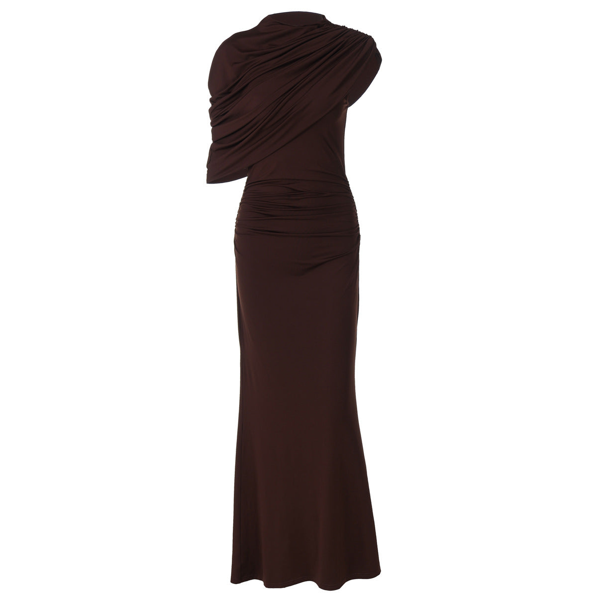 Women Clothing Summer Oblique Shoulder Design Skinny Sheath Pleated Irregular Asymmetric Dress Bella Mia