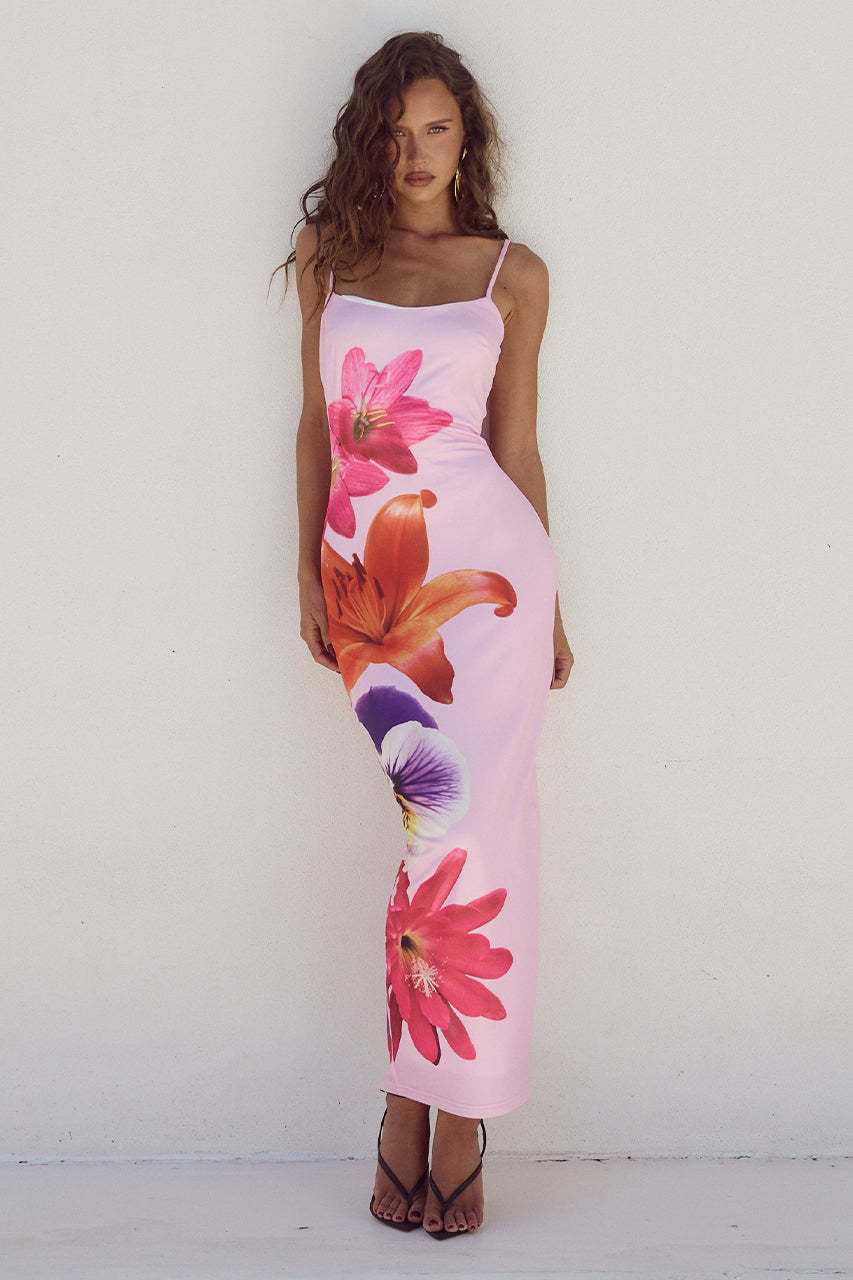 Summer Women Clothing Sexy Strap Floral Print Slim Fit Maxi Dress Bella Mia