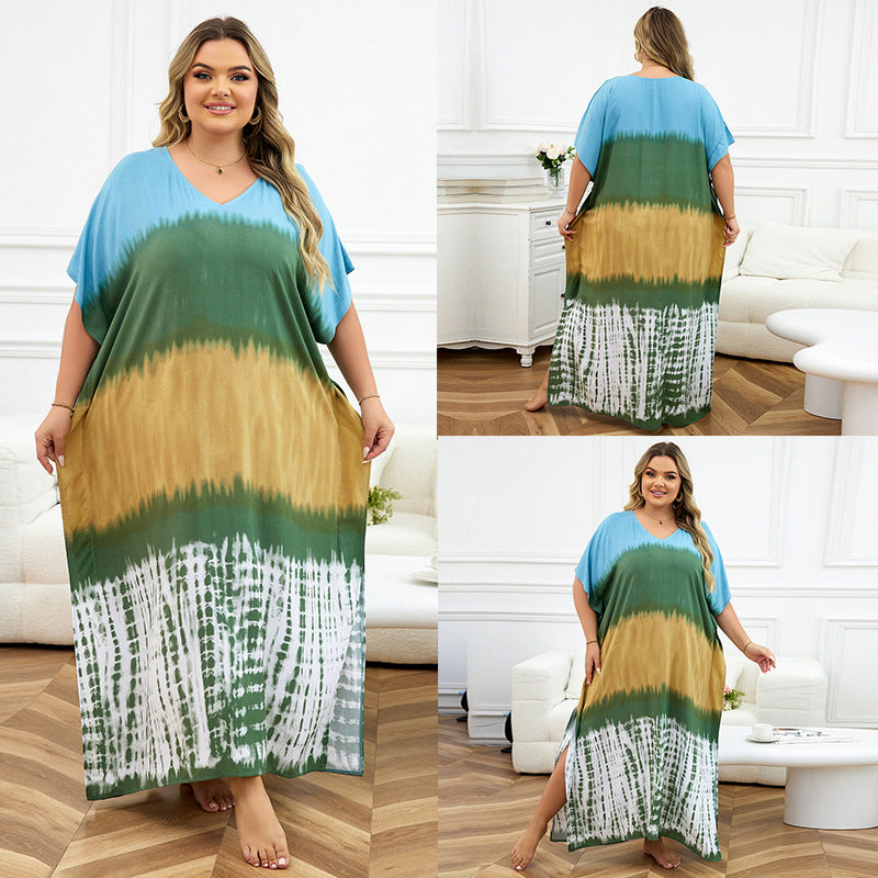Rayon Positioning Print Holiday Loose Robe Beach Jacket Dress Bikini Cover up Blouse Bella Mia