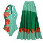 Swimsuit Green Striped Floral Stitching Swimsuit Women Tube Top Swimsuit Bella Mia