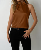 Women Clothing Spring Summer Satin Vest Spring Summer V neck Casual Spaghetti Strap Camisole Top Bella Mia