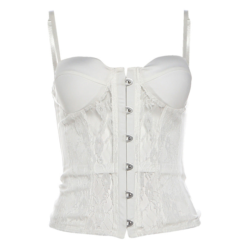 Autumn Winter Women Sexy Lace Stitching See through Slim Fit Figure Flattering Camisole Bella Mia