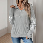 Simple Artistic Top Floral Print Long Sleeve Hooded Half Cardigan Sweater for Women Bella Mia