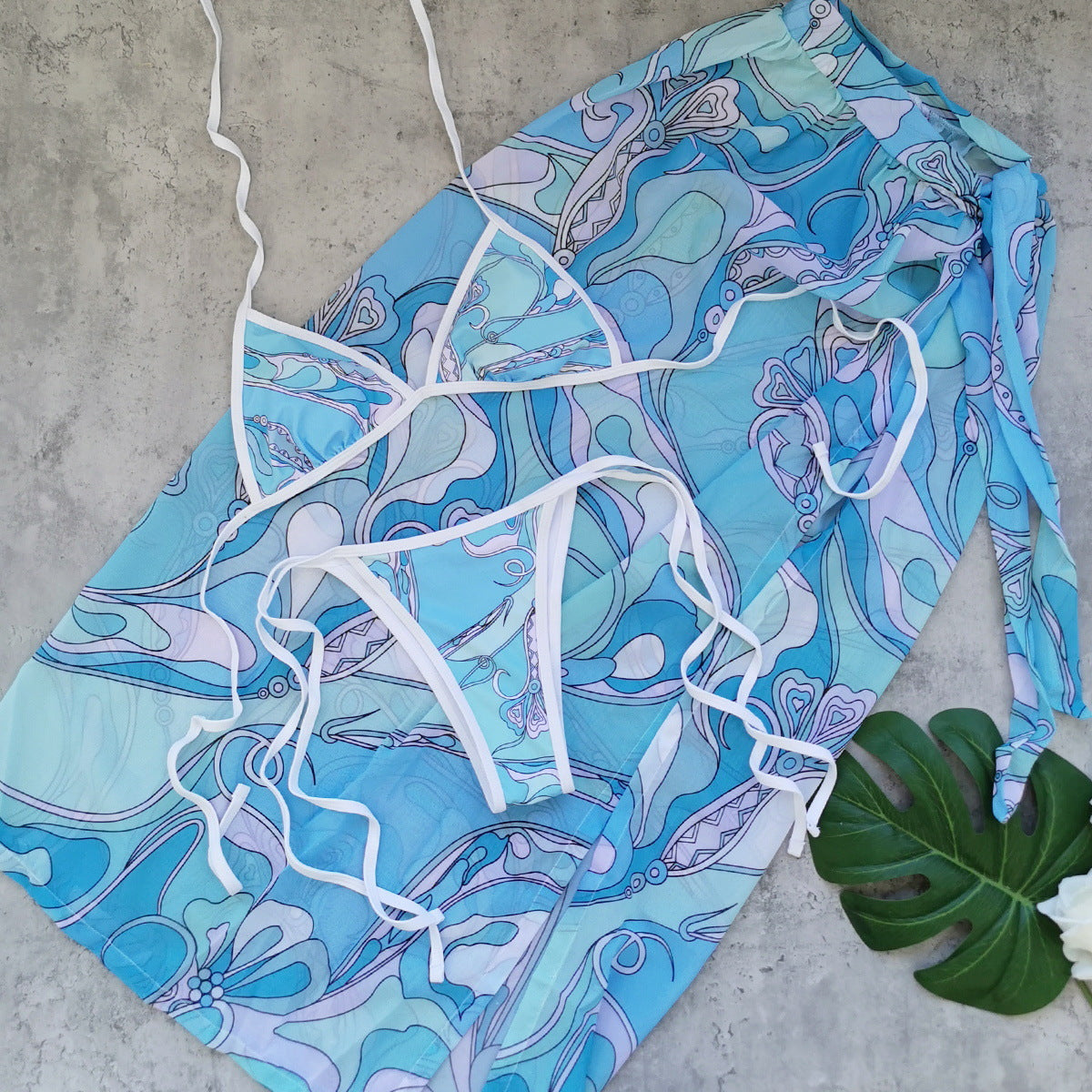 Printed Three Point Banded Bikini Sexy Backless Skirt Three Piece Set Split Swimsuit