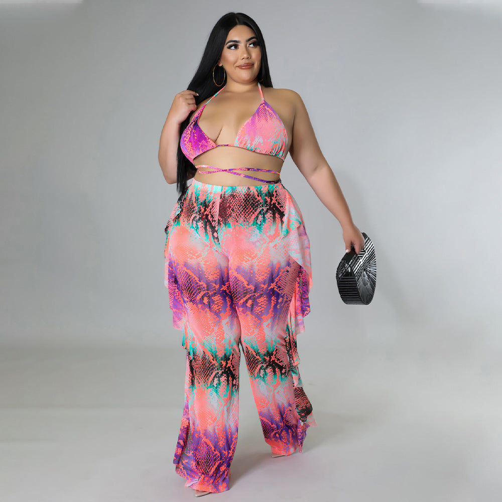 Summer Beach Sexy Special Printed Swimsuit Mesh Three Piece Set Bella Mia