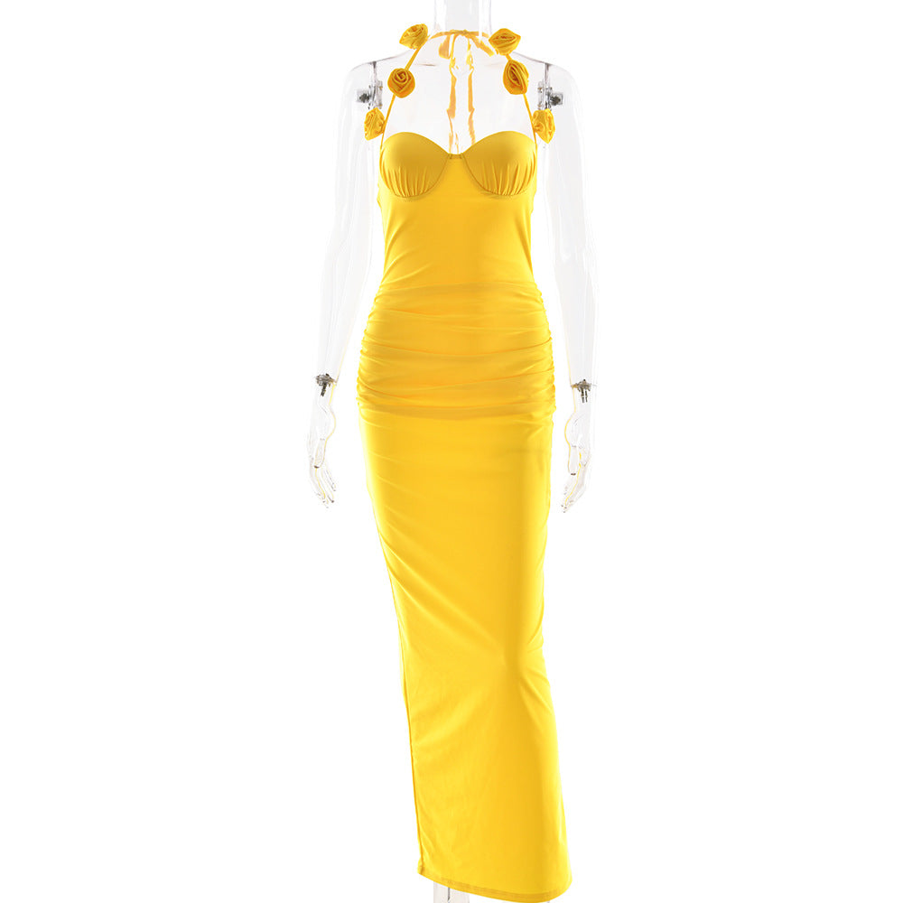 Summer Arrival Halter Backless Tube Top Dress Sexy Slim Solid Color Sticky Floral Evening Dress Bella Mia