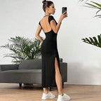 Women Clothing Spring Summer Slim Fit Sexy Backless Sheath Split Sleeveless Dress Bella Mia