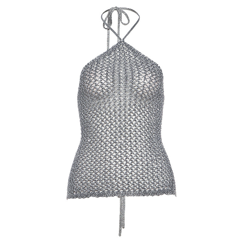 Spring Women Woolen Hollow Out Cutout Sexy Halter Lace up Backless Top for Women Bella Mia