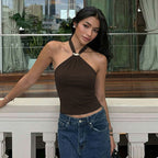 French Adjustable Buckle Lace up Top for Women Spring Sexy Backless Solid Color Tube Top Vest Bella Mia