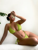 Lace Up Solid Color Jacquard Sexy Bikini Swimsuit Bella Mia