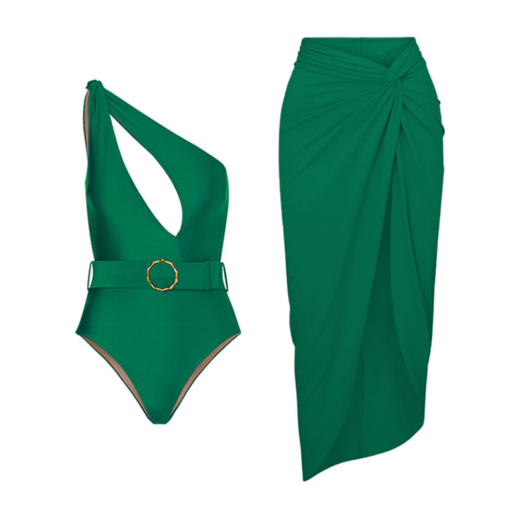 Solid Color One Piece Swimsuit Women Vacation Suit Skirt Swimsuit Bella Mia