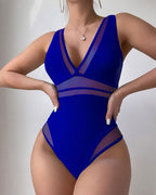 Solid Color Spun Yarn One Piece Swimsuit Women Deep V Plunge Sexy Spring Swimwear Bella Mia