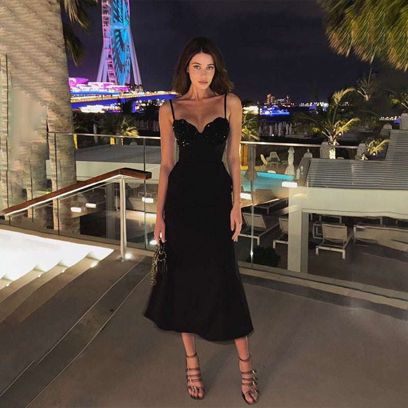 Sequin Stitching Tube Top Cinched Waist Sexy Light Luxury Cocktail Evening Dress Fishtail Sheath Cami Dress Bella Mia