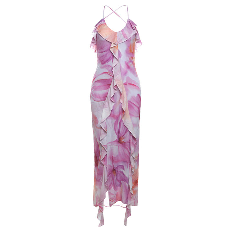 Summer Trends Women V neck Brace Printed Sheath Backless Sexy Dress Bella Mia
