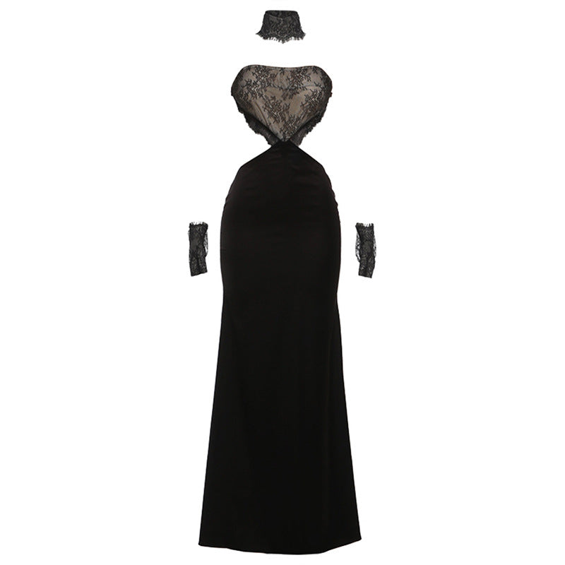 Autumn Winter Women Clothing Sexy Slim Fit Backless Lace Stitching Tube Top Dress Bella Mia