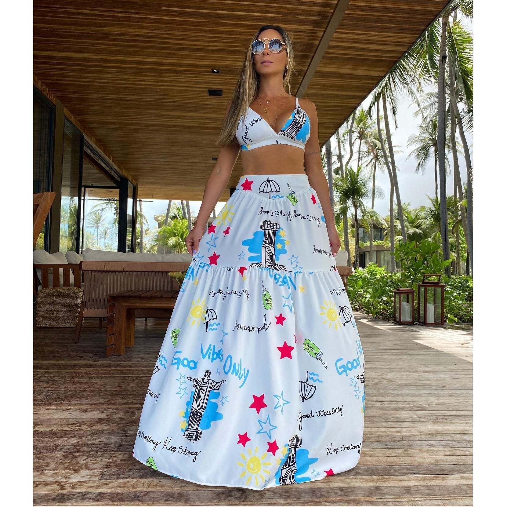 Retro Large Printed Beach Skirt Set Sexy Split Two Piece Sets Bella Mia