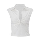 Women Clothing Summer Sexy Polo Collar Twisted Short Solid Color Cropped T shirt Top for Women Bella Mia