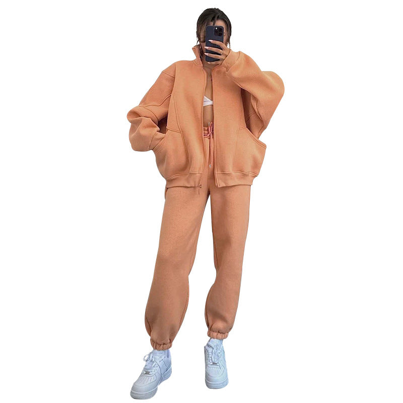 Autumn Winter Solid Color Stand Collar Cardigan Long Sleeve Sweaters Women Clothing Casual Trousers Suit Bella Mia