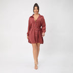 Casual Long Sleeve Women Clothing Long Shirt Collar Belt Two Piece Shorts Sets Women Spring Bella Mia