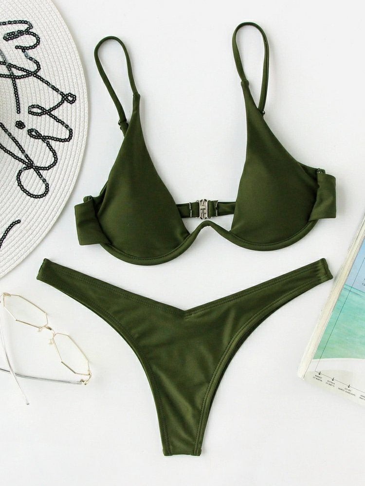 Sexy Bikini Split Gathering Steel Bracket Solid Color Swimsuit Women Bella Mia