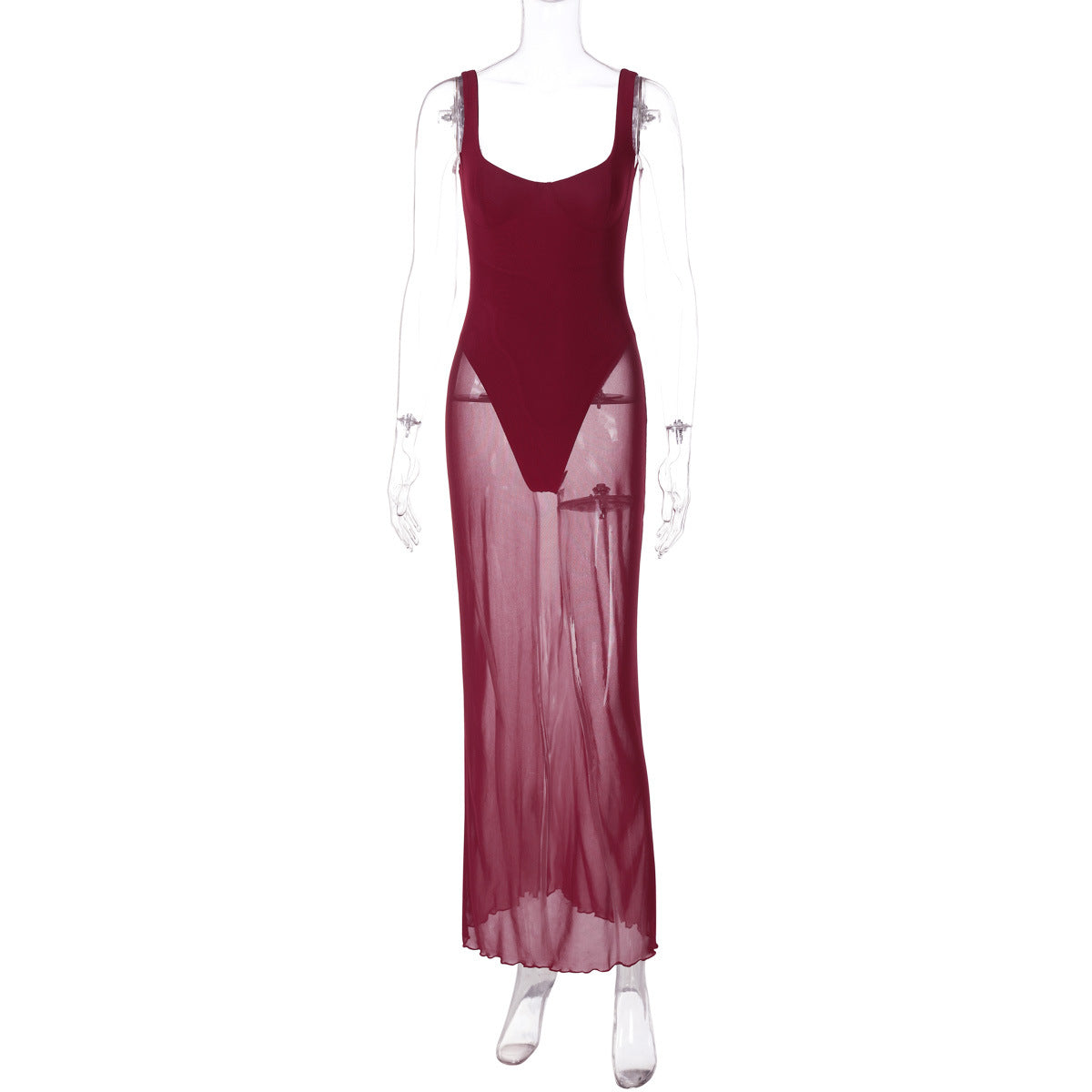 Women Fashionable Elegant Slim Fit Long Stitching Sexy Tulle Side Sling Dress Bella Mia