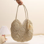 Hollow Out Cutout Tassel Straw Bag Large Capacity Shoulder Woven Bag Vacation Beach Bag Women Bag Bella Mia