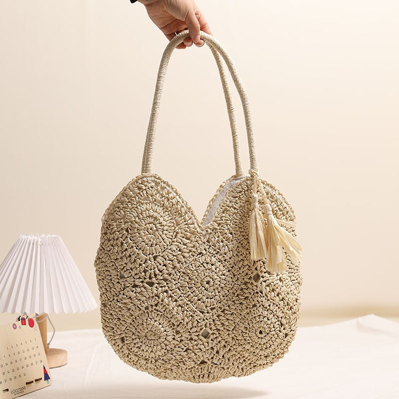 Hollow Out Cutout Tassel Straw Bag Large Capacity Shoulder Woven Bag Vacation Beach Bag Women Bag Bella Mia