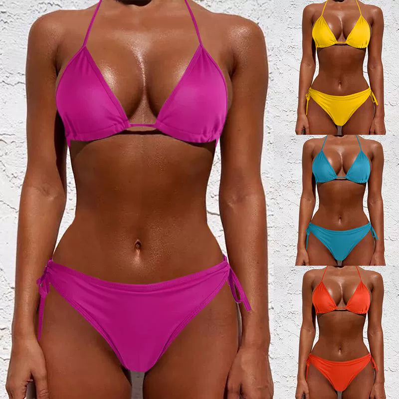 Sexy Solid Color Lace-up Split Swimsuit Sexy Pure Color Tied Separates Swimsuit Luxlife Brands