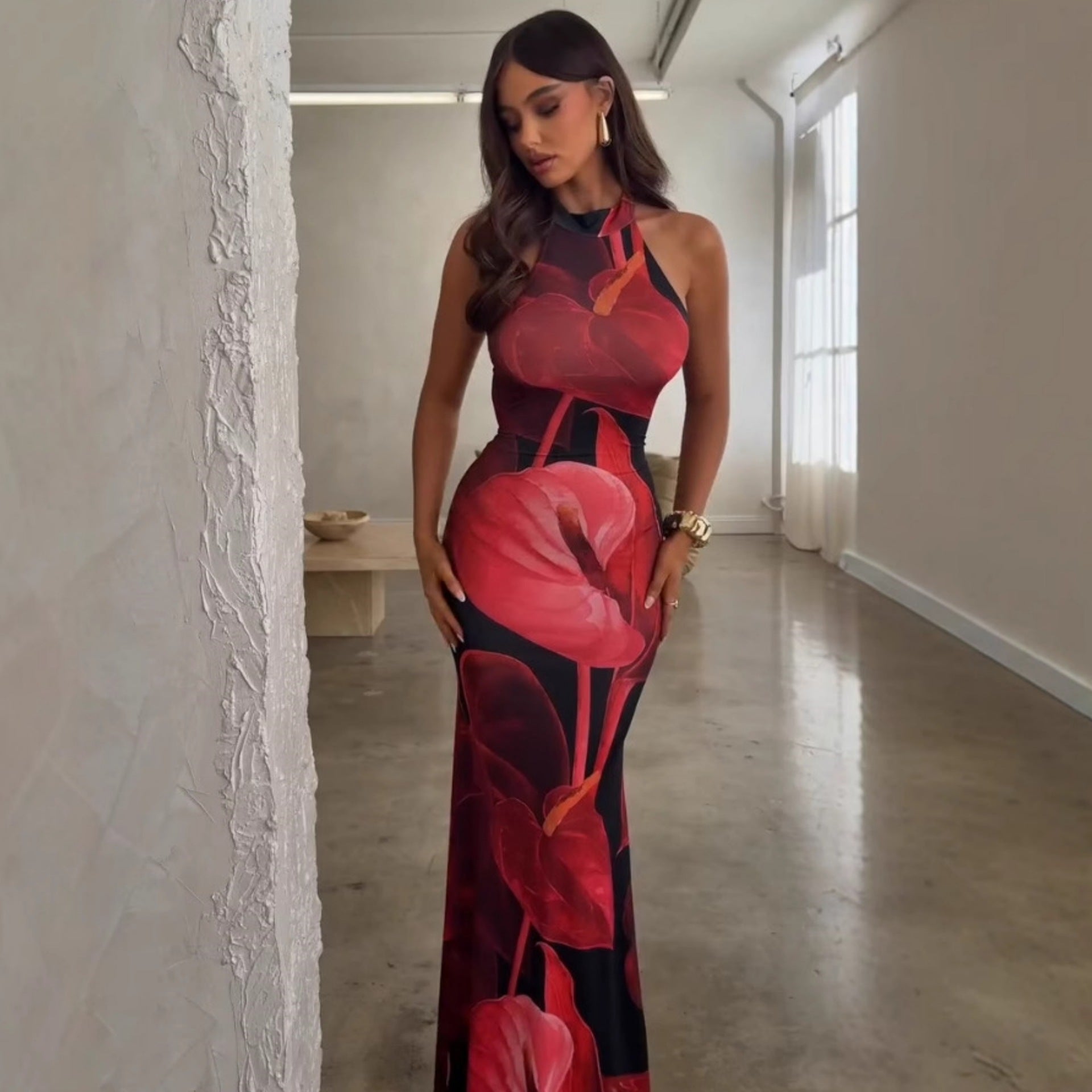 Summer Women Clothing Sexy Print Backless Slim Fit Tight Waist Hip Bag Dress Bella Mia