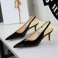 Pointed Toe Shallow Mouth Stiletto Heel Adult Lady like Woman Elegant Sexy Closed Toe High Heel Sandals Back Empty Back Strap