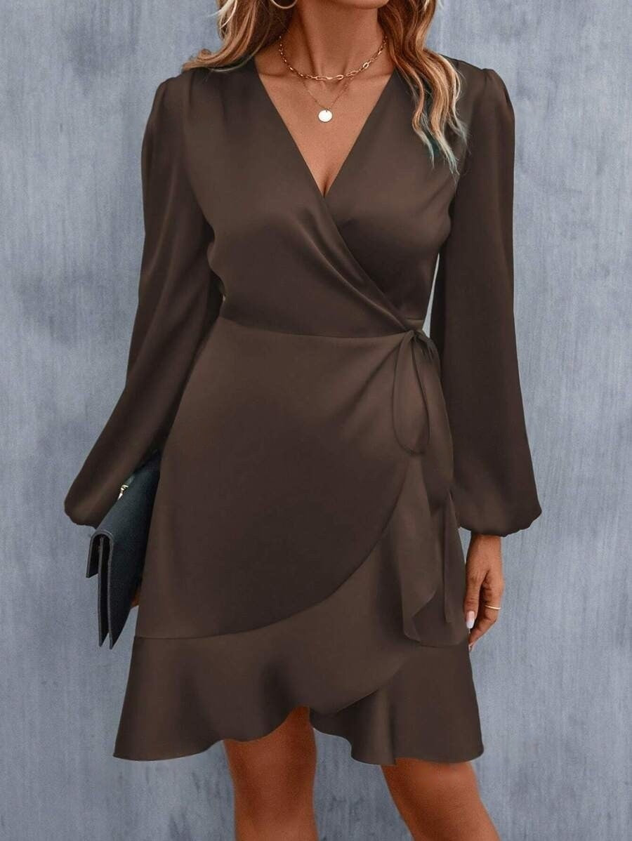 V neck Dress Satin Waist Tight Low Cut Casual Midi Dress Sweet Women Clothing Bella Mia