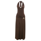Women Clothing Summer Sexy Halter Strap Backless Slim Fit Fold Split Dress Bella Mia