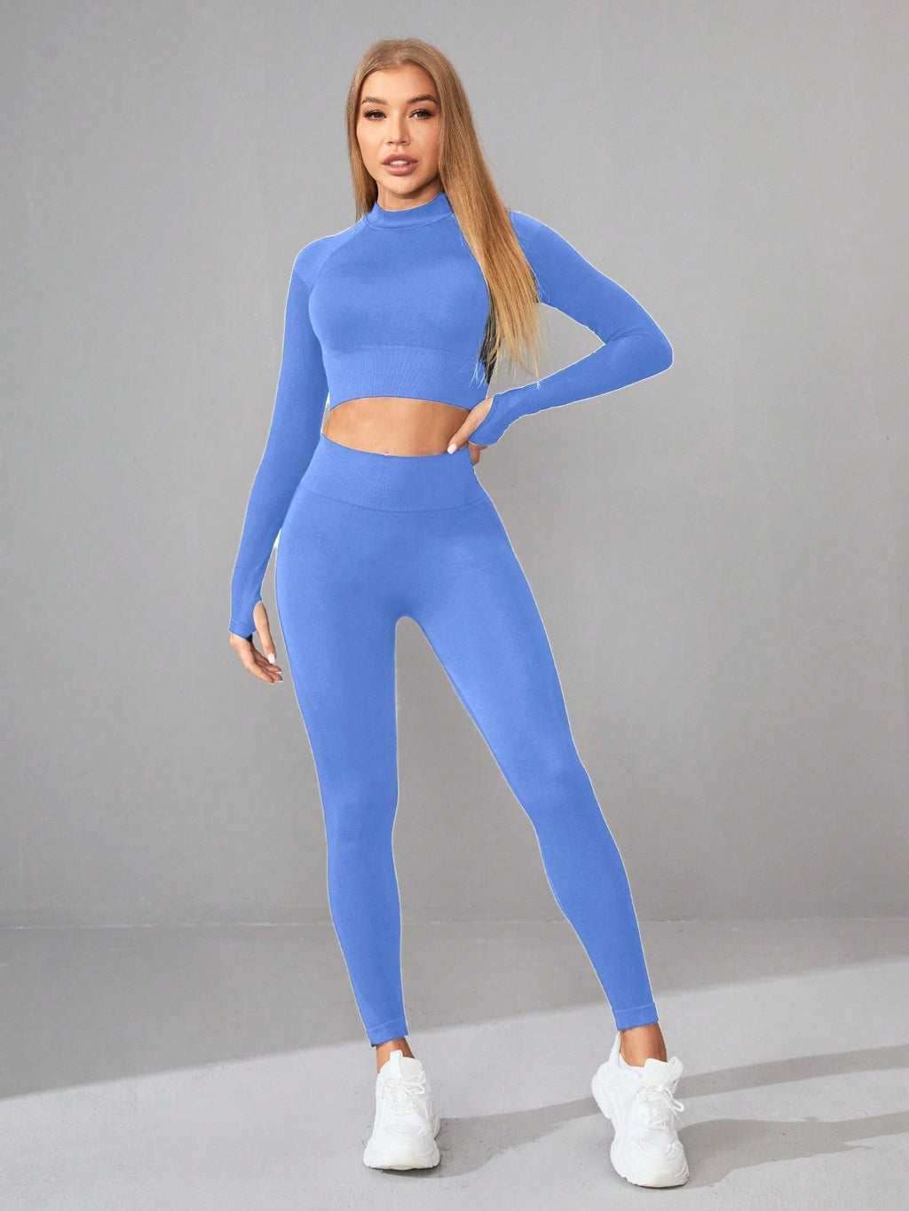 Seamless Yoga Clothes Women Long Sleeved Sports Top High Waist Hip Lift Sports Tights Trousers Set Bella Mia