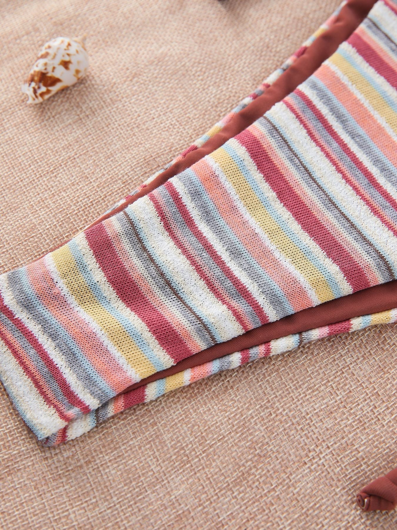 Fresh Color Striped Bikini Swimsuit Overskirt