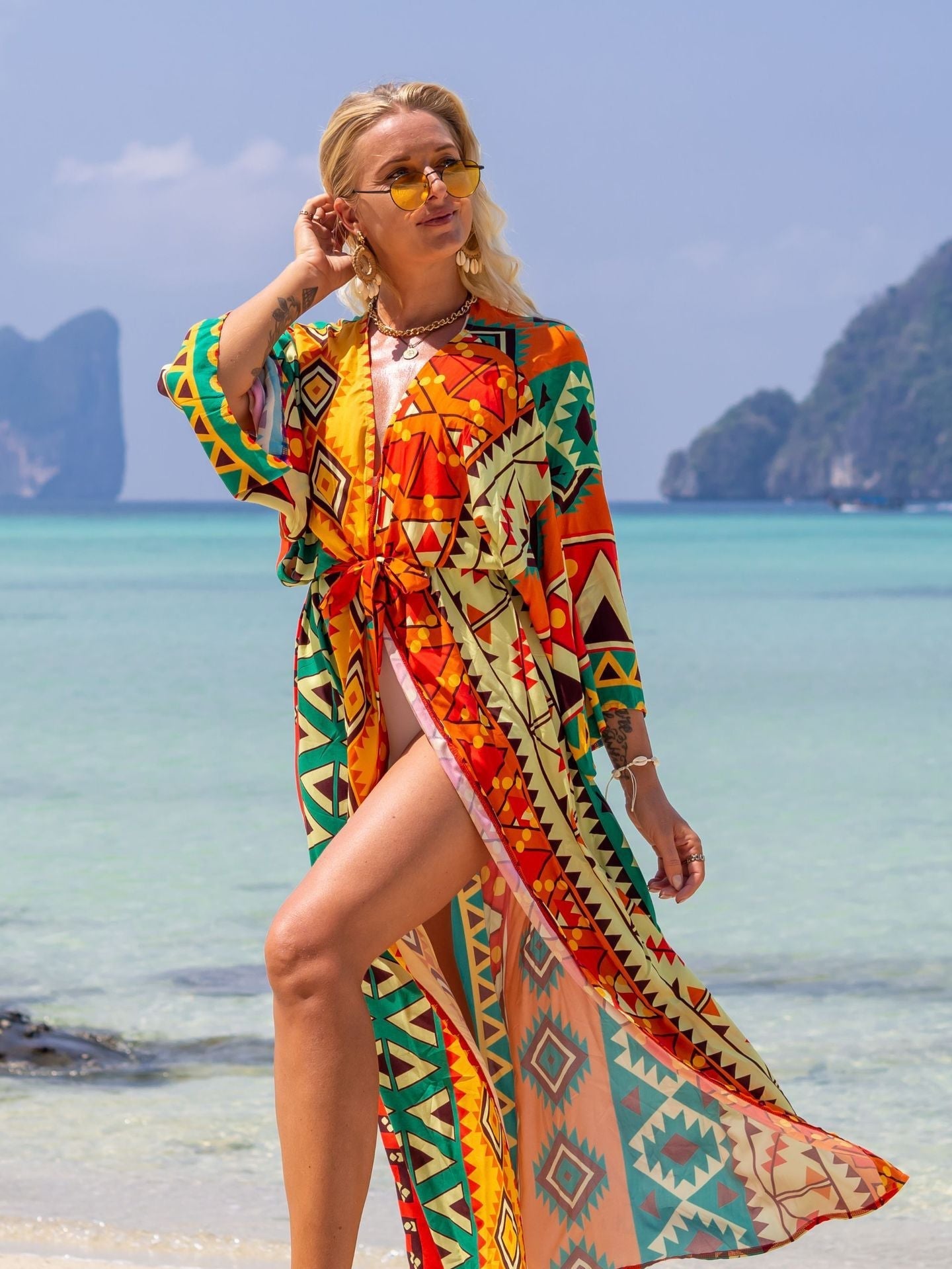 Rayon Printed Cardigan Holiday Casual Beach Bikini Cover Colors Bella Mia