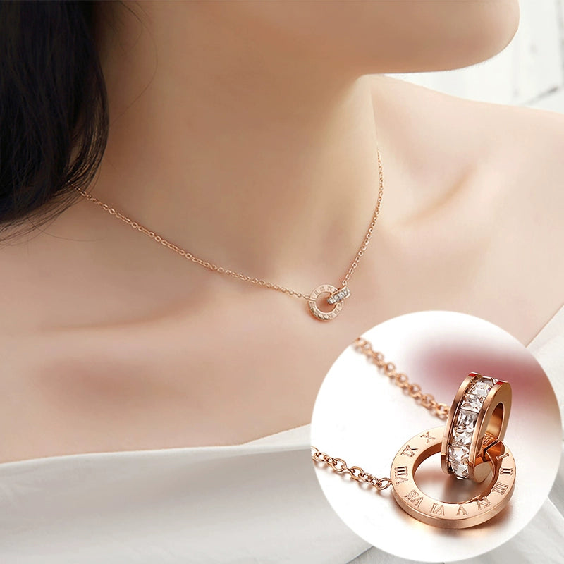 Roman Numerals Titanium Steel Rose Gold Ornament Necklace Luxlife Brands