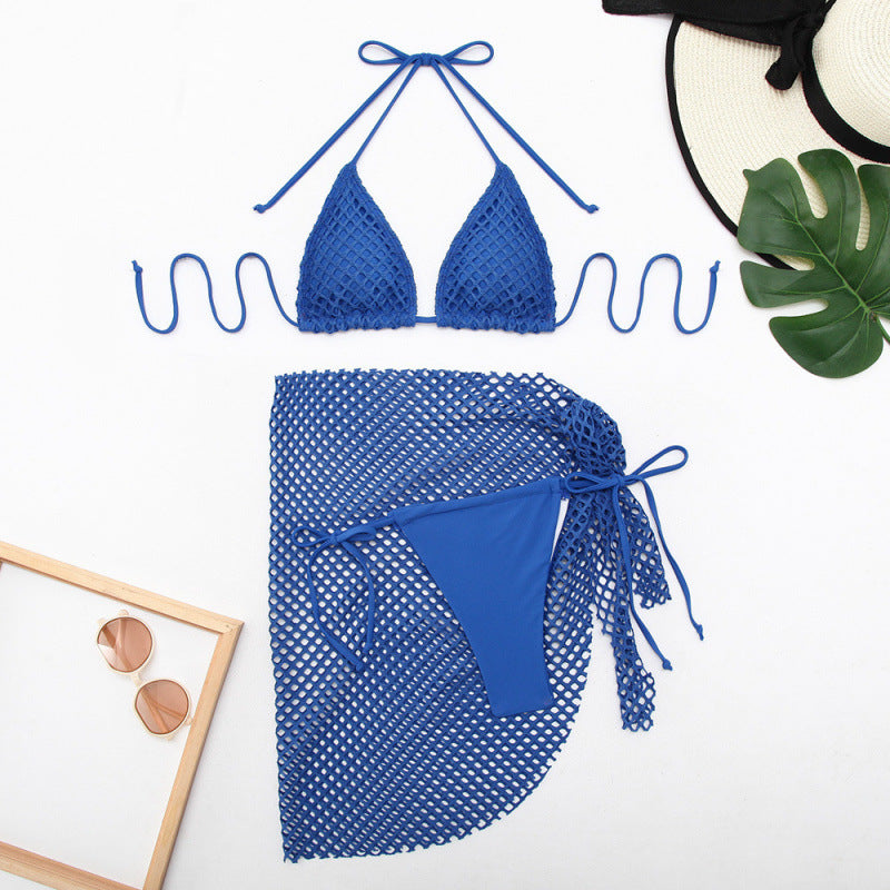 Swimsuit Women Solid Color Split Mesh Swimsuit Three Piece Sets Bikini Swimsuit Bella Mia