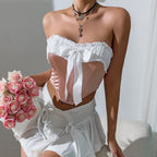 Street Wooden Ear Bow Sexy Tube Top Backless Boning Corset Vest Women Bella Mia