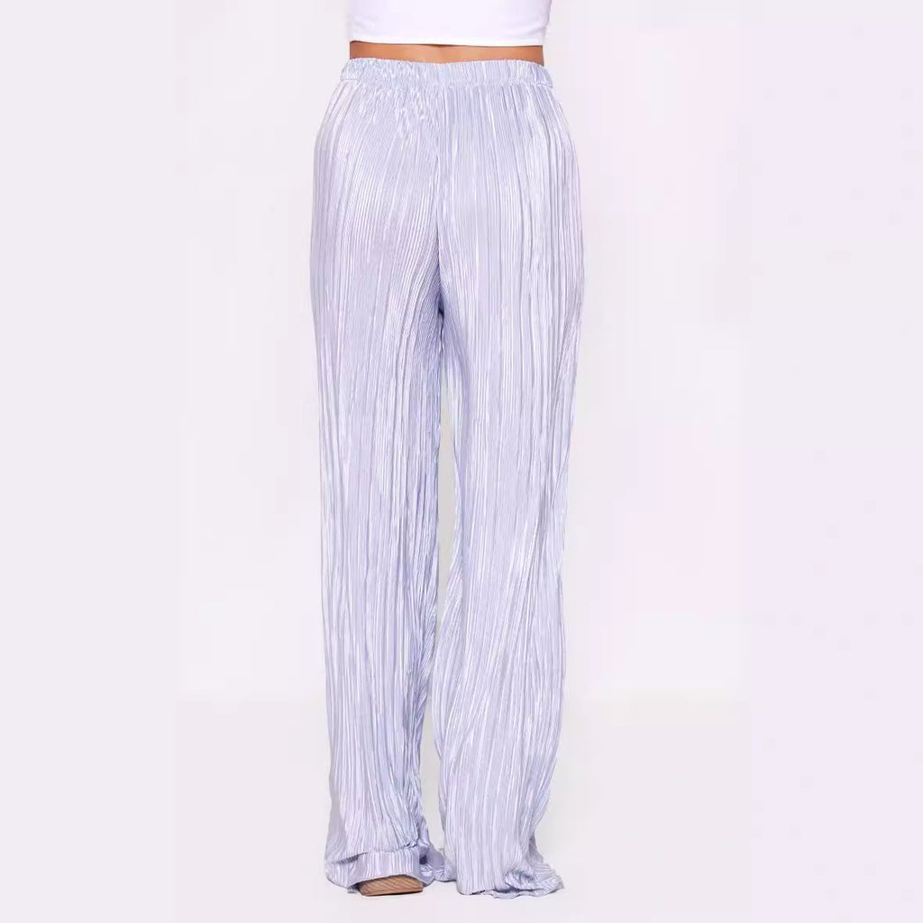 Summer Women Wide Leg Pants High Grade Luxury Pleated Satin Flash Casual Pants Bella Mia