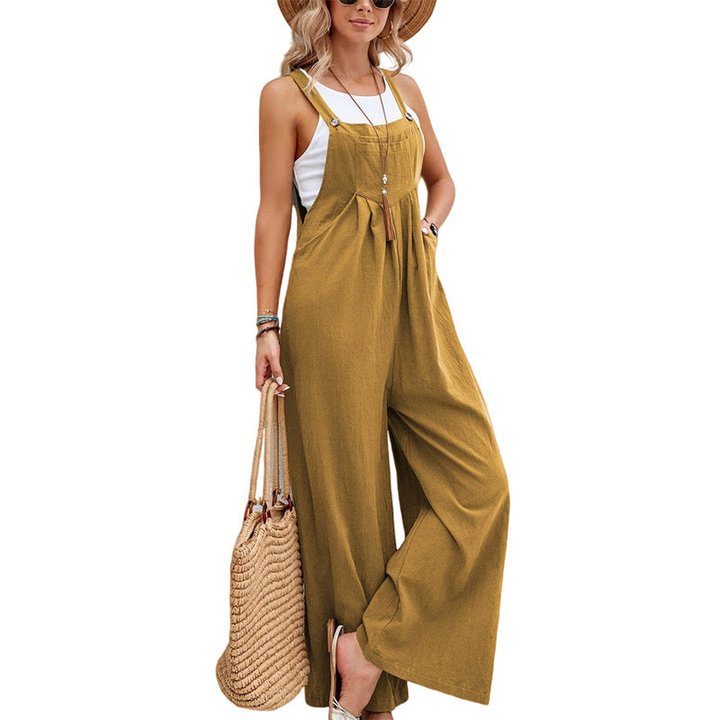 Women Clothing Popular Solid Color Casual Suspender Trousers Bella Mia