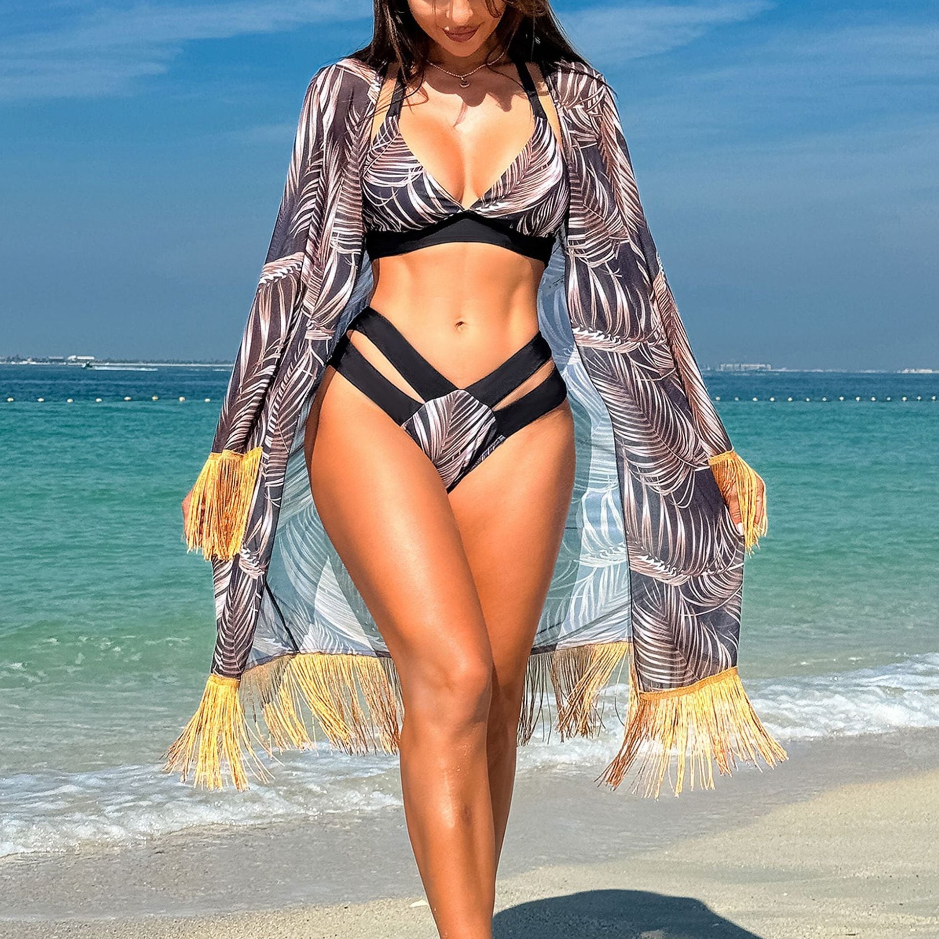 Swimsuit Women Bikini Three Piece Sets Veils Skirt Miami Tassel Swimsuit Bella Mia