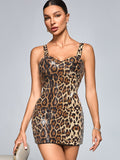 Sexy Leopard Print Sequin Sling Dress Short Dress Women Clothing Dress Bella Mia
