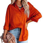 Women Shirt Autumn Comfort Satin Gravel Pattern Long Sleeve Loose Women Top Bella Mia