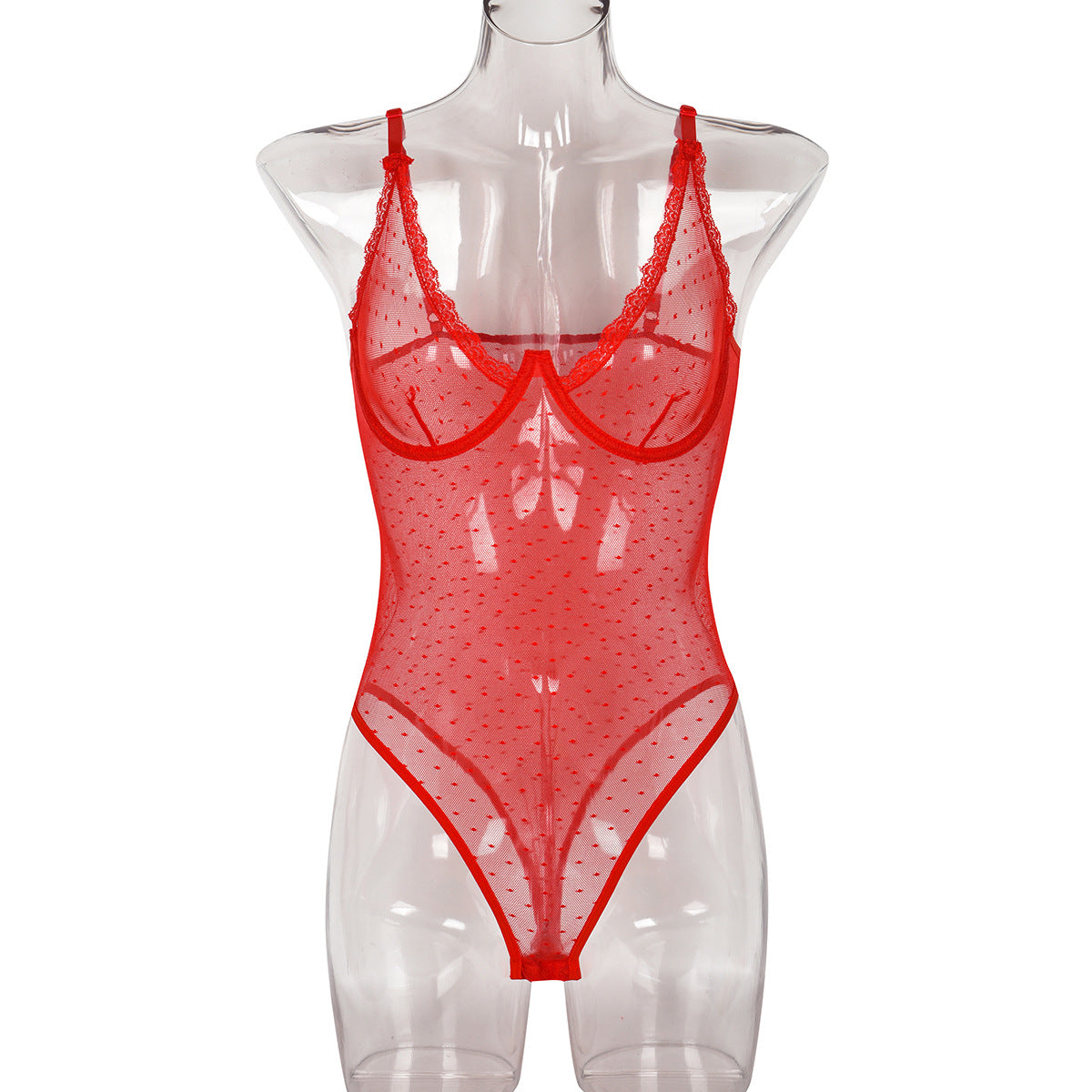 Sexy Lingerie Bottoming Women Summer Polka Dot Mesh See Through Comfortable Close Fitting Jumpsuit Bella Mia