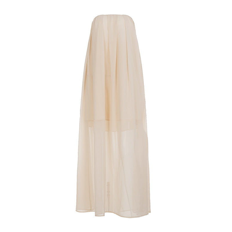Summer Elegant Lazy Loose Drooping Tube Top Dress Seaside Vacation Large Swing Dress