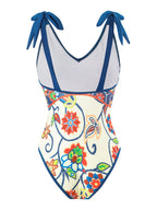 French One Piece Two Piece Set Swimsuit Digital Printing Sheath Gauze Skirt Conservative Swimwear Women Bella Mia