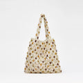 Summer Casual Beaded Bag Women Special Interest High Sense Woven Bag Plaid Hollow Out Cutout Wooden Bead Beach Bag Bella Mia