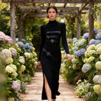 Turtleneck Solid Color Dress Spring High Grade Long Sleeve Split Metal Decorative Dress Women Bella Mia