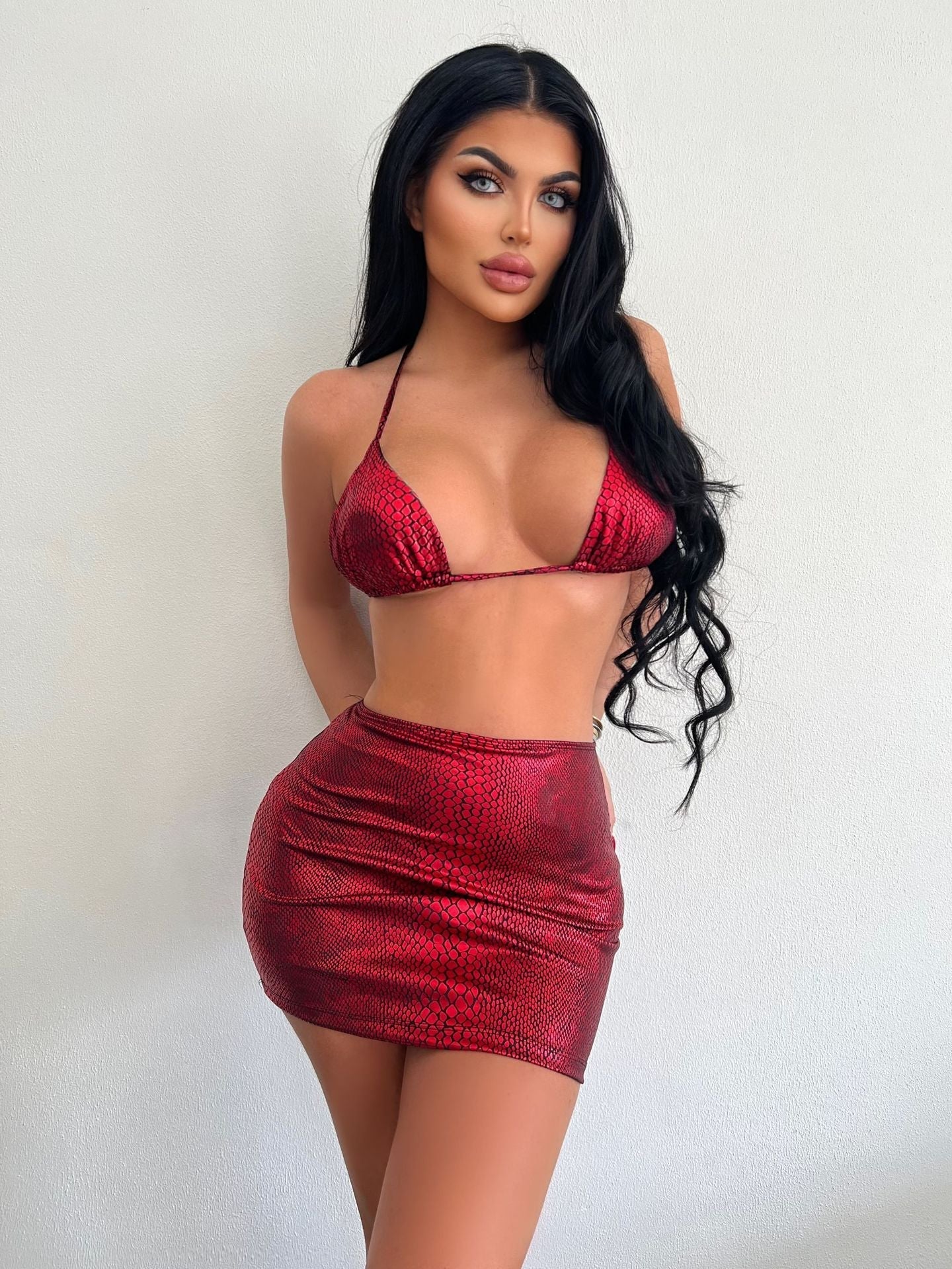 Swimwear Bikini Women Glossy Sexy Halter Backless Swimsuit Three Piece Sheath Swimsuit Bella Mia