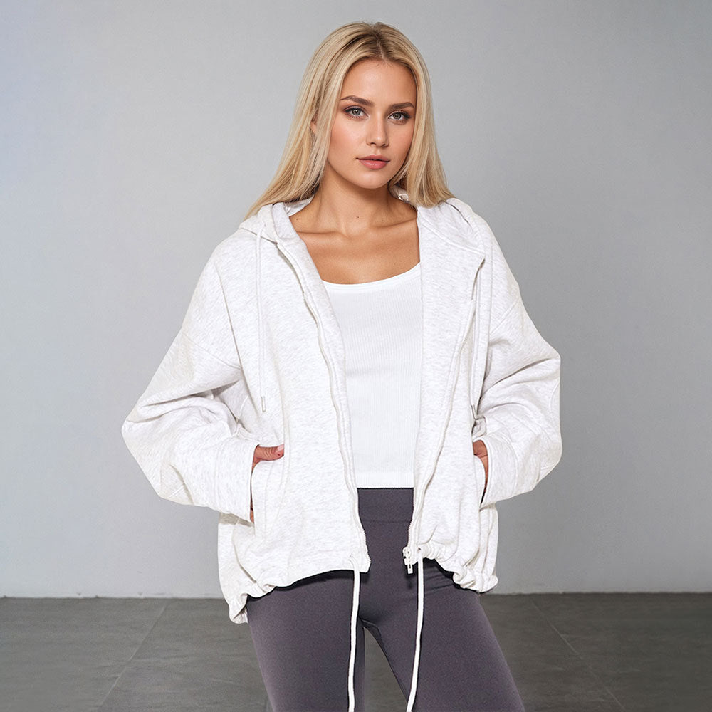 Women Casual Hooded Zipper Polyester Knitted Women Casual Solid Color Original Coat Bella Mia